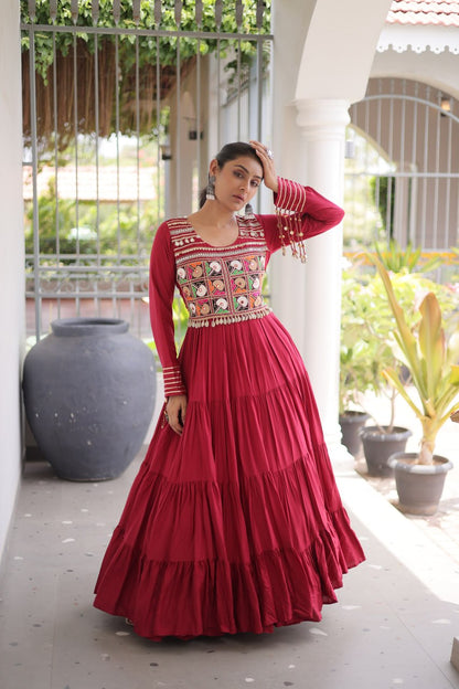 RangBhoomi Navratri Gown Collection 2026 — White, Maroon & Black Festive Gown