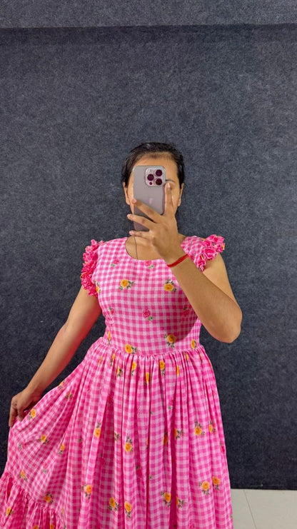 RangBhoomi Elegant New Cotton Sunflower Print Midi Dress with Realistic Modeling