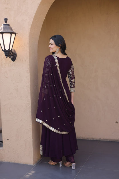 RangBhoomi Premium Readymade Gown Set with Pant & Dupatta - Faux Blooming Embroidered