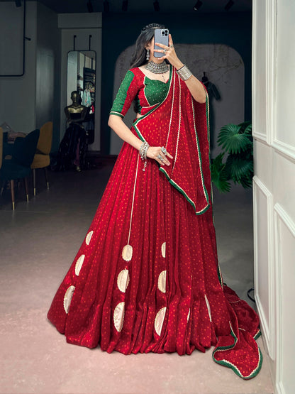 RangBhoomi Red Bandhej Satin Chiffon Lehenga Set — Navratri 2026