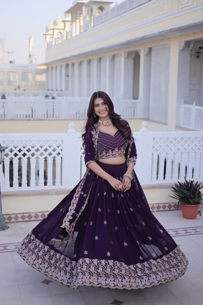 Elegant Lehenga Choli and Dupatta Set with Intricate Sequins and Zari Embroidery