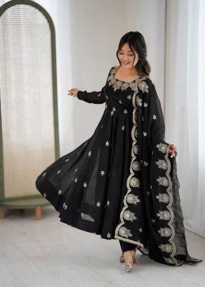 RangBhoomi Elegant Embroidered Sequence Designer Anarkali Three Piece Set
