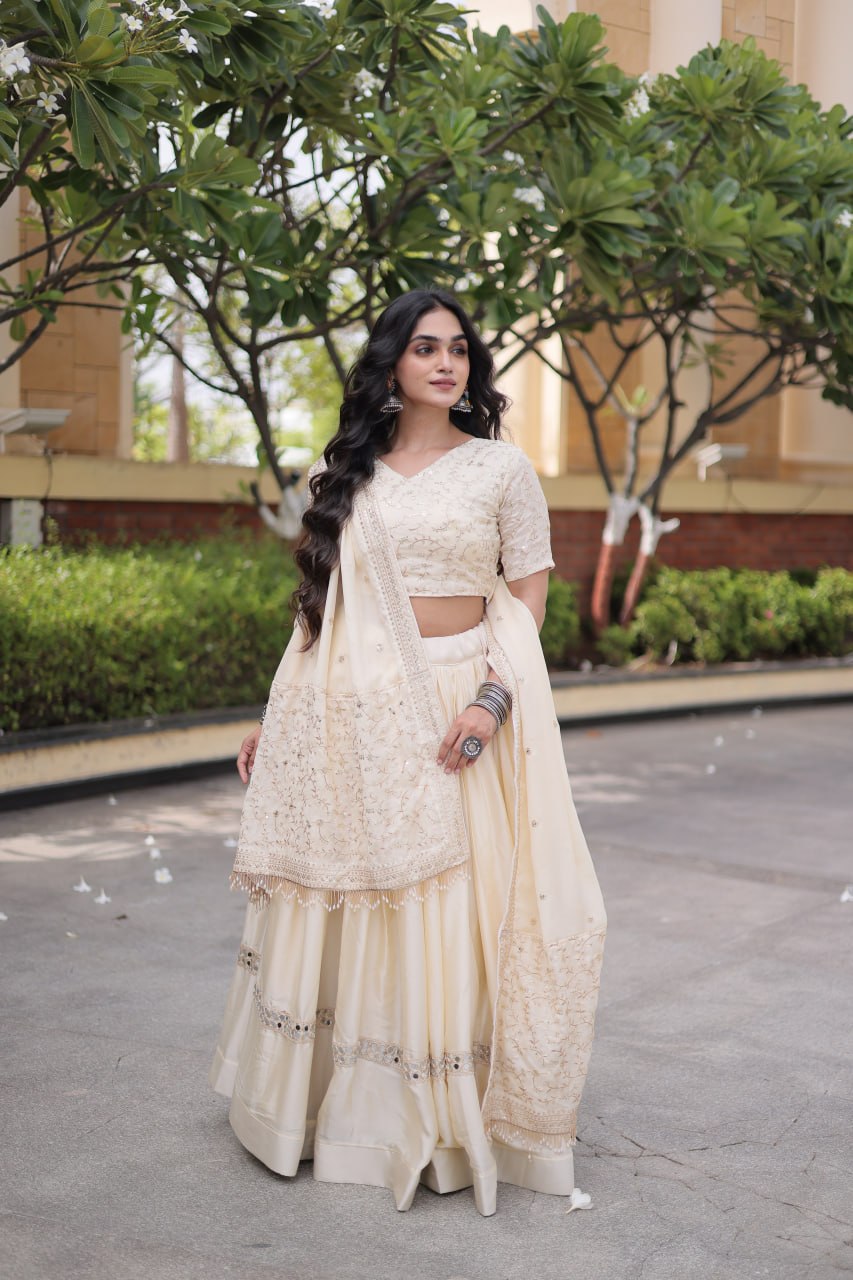 RangBhoomi Glory Satin Embroidered Lehenga Choli Set - Full-Stitched Lehenga with Designer Dupatta