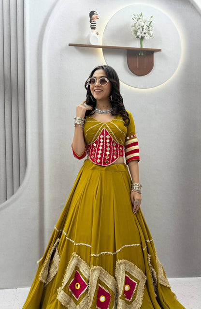RangBhoomi Navratri Special Handwork Cotton Lehenga Choli — 6m Flair, Full-Stitched