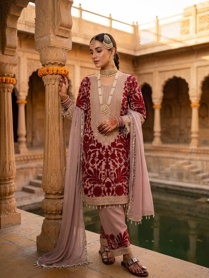 RangBhoomi Designer Party Top, Palazzo & Dupatta Set with Heavy Embroidery