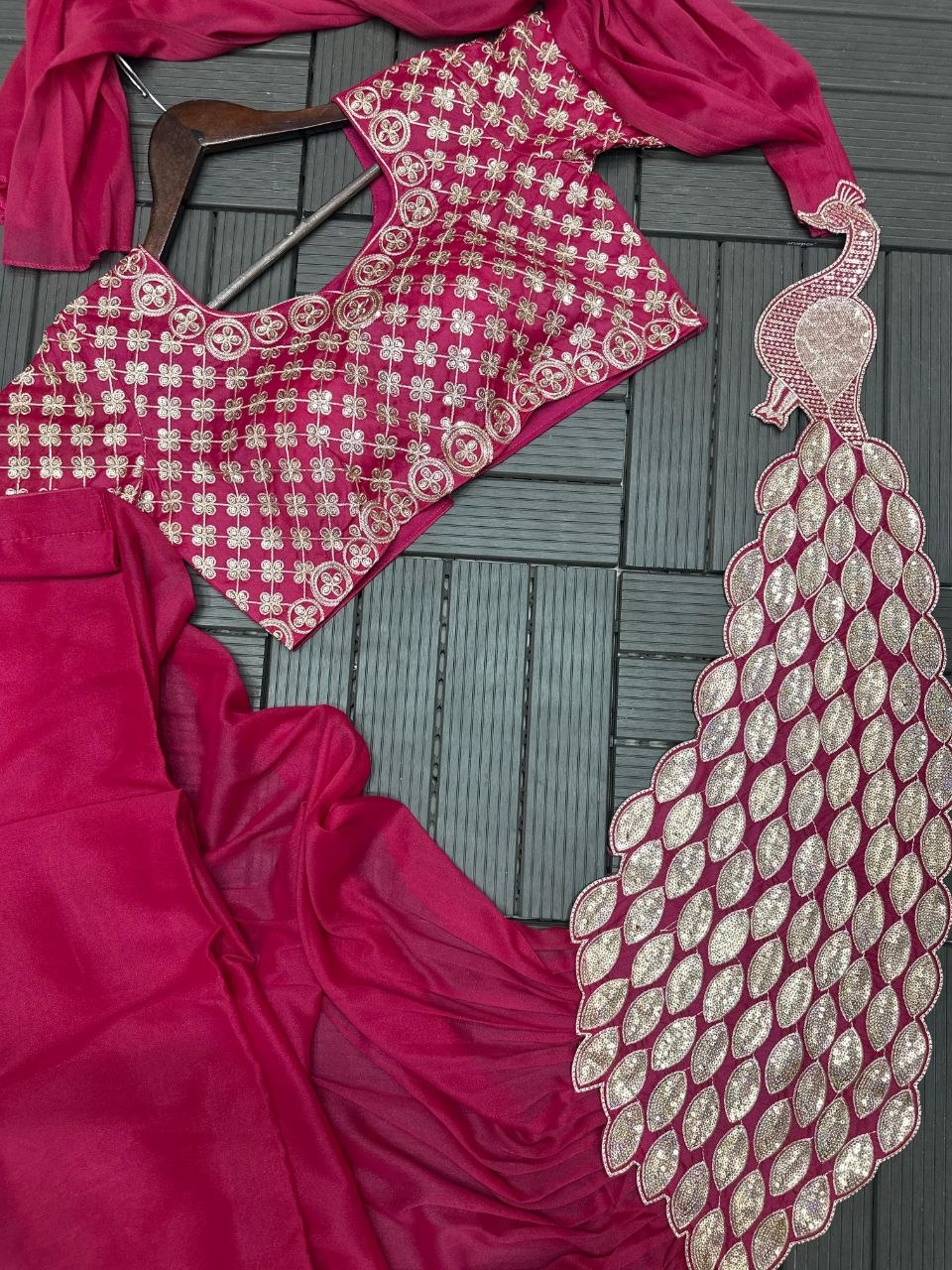 New Super Trending Ready-to-Wear Saree with Embroidered Sequence Work and Matching Embroidered Blouse