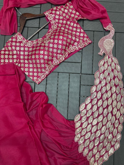 New Super Trending Ready-to-Wear Saree with Embroidered Sequence Work and Matching Embroidered Blouse