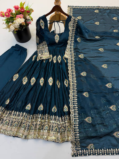RangBhoomi Fendy Silk Gown with Fully Flair