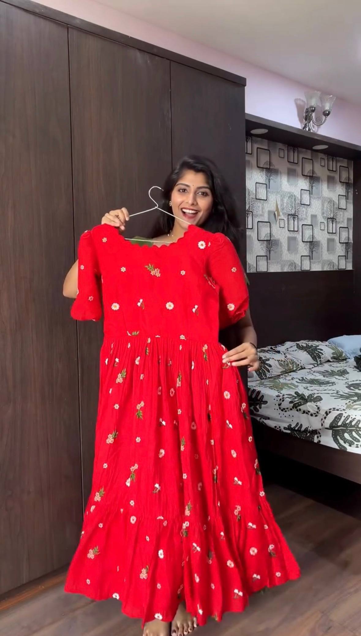 Exclusive Summer Mull Chanderi Gown with Floral Embroidered Thread Work – Elegance and Comfort Perfectly Combined