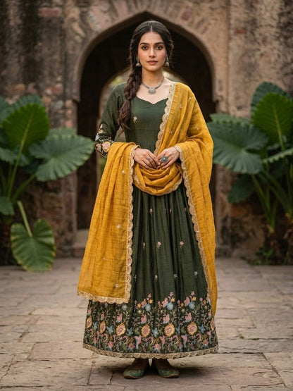 Elegant Fendi Silk Gown with Heavy Sequin and Zari Embroidery, Paired with Matching Dupatta – Collection 2026