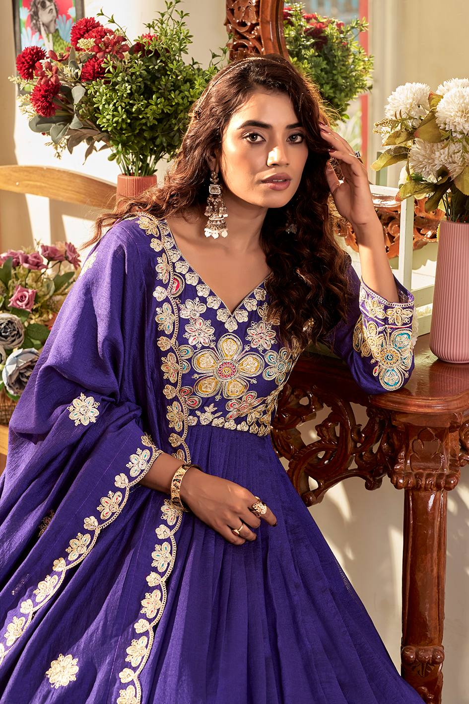 RangBhoomi Exclusive Festival Long Gown and Matching Dupatta Set with Heavy Embroidery