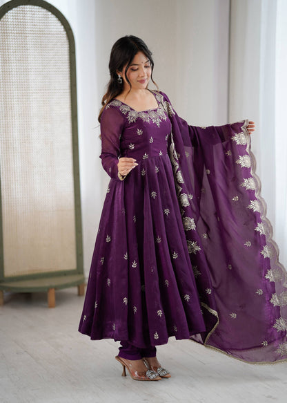 RangBhoomi Elegant Embroidered Sequence Designer Anarkali Three Piece Set