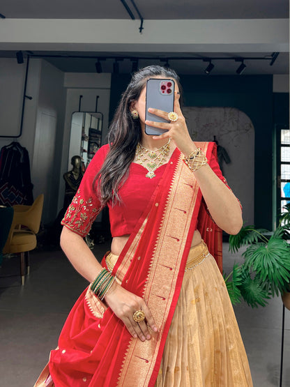 RangBhoomi Paithani Kanchipuram Silk Lehenga Set with Jacquard Paithani Dupatta
