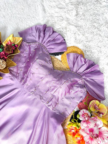 RangBhoomi Festival Maggam Work Rangoli Silk Gown – 48 inch Lined Elegant Gown