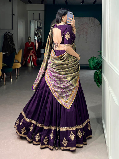Elegant Vichitra Silk Lehenga Choli Set with Sequins and Thread Embroidery