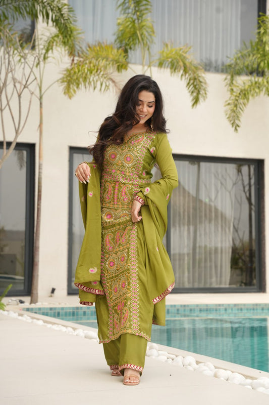 RangBhoomi Elegant Ready-to-Wear Top, Pant, and Dupatta Set with Intricate Multi-Thread Embroidery 2026 Collection