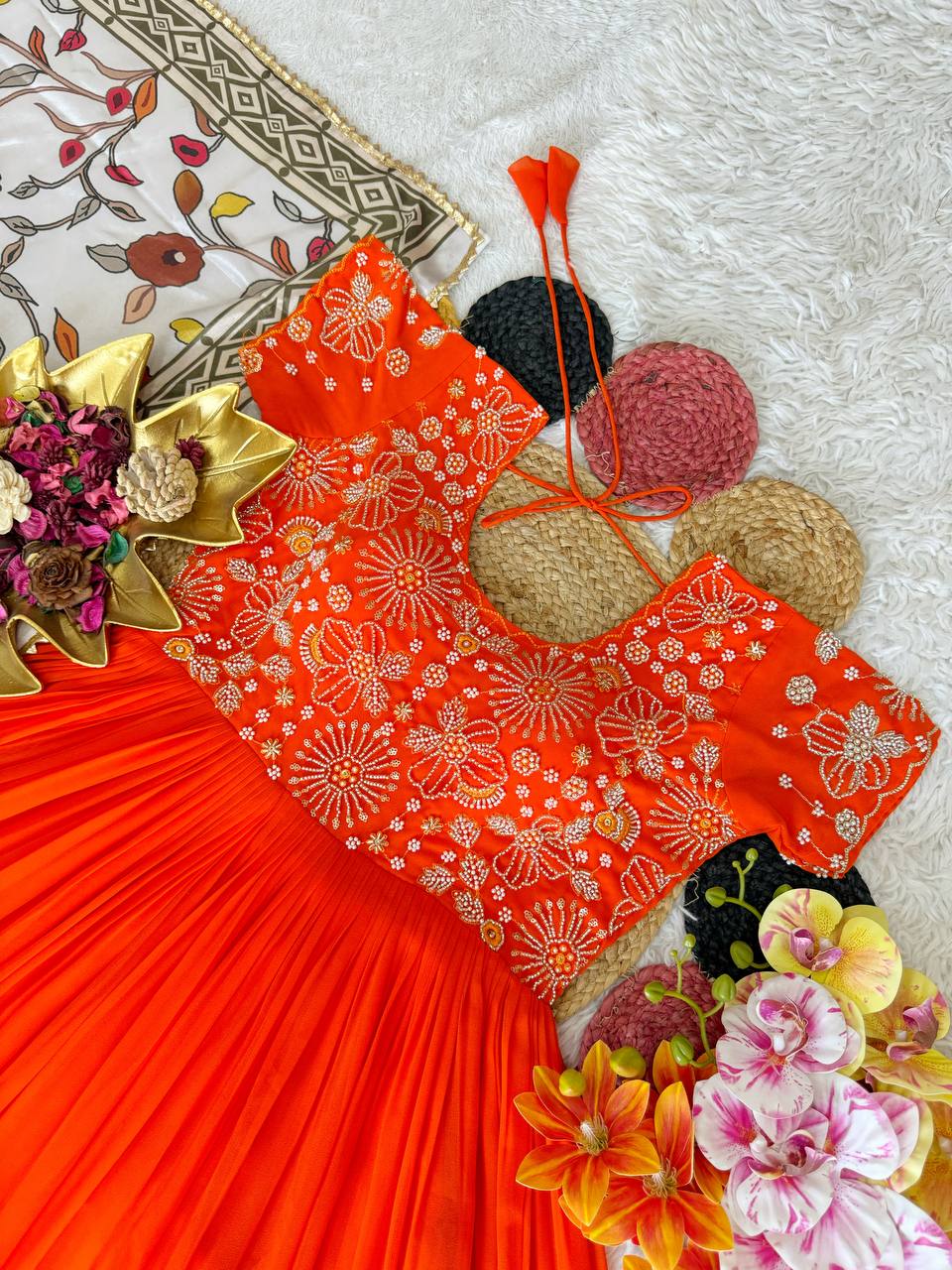 RangBhoomi Maggam Work Georgette Silk Gown with Kalamkari Dupatta — Festive Elegance