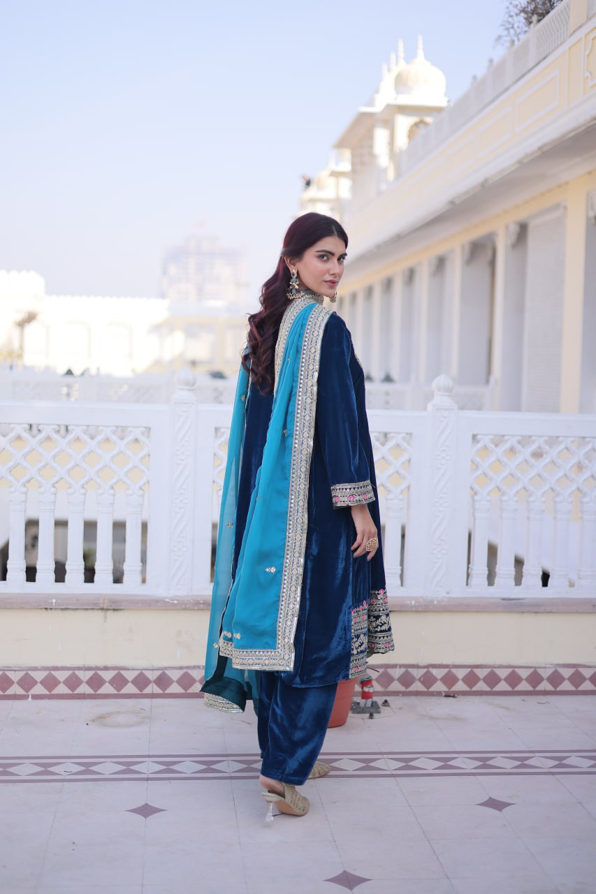 RangBhoomi Ready-to-Wear Velvet Top and Pant Set with Elegant Dupatta - Collection 2026