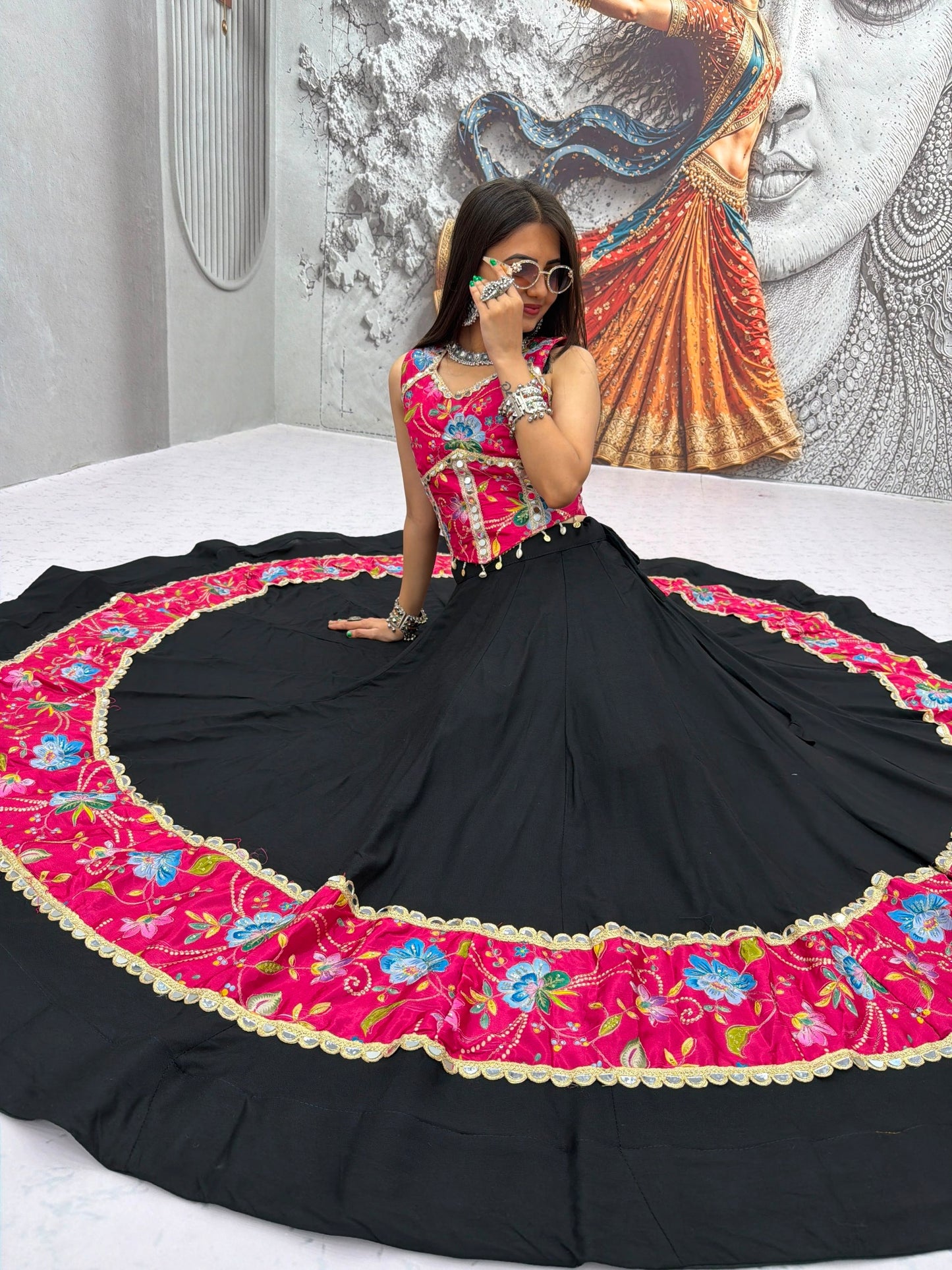 RangBhoomi Tapi-338 Big Flair 6 Meter Pure Cotton Lehenga Choli — Silk Choli, Fox Georgette Dupatta