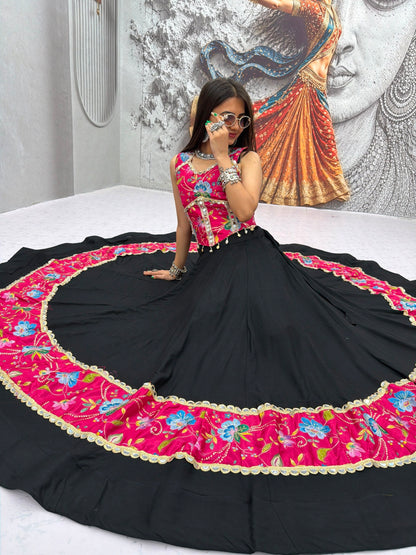RangBhoomi Tapi-338 Big Flair 6 Meter Pure Cotton Lehenga Choli — Silk Choli, Fox Georgette Dupatta