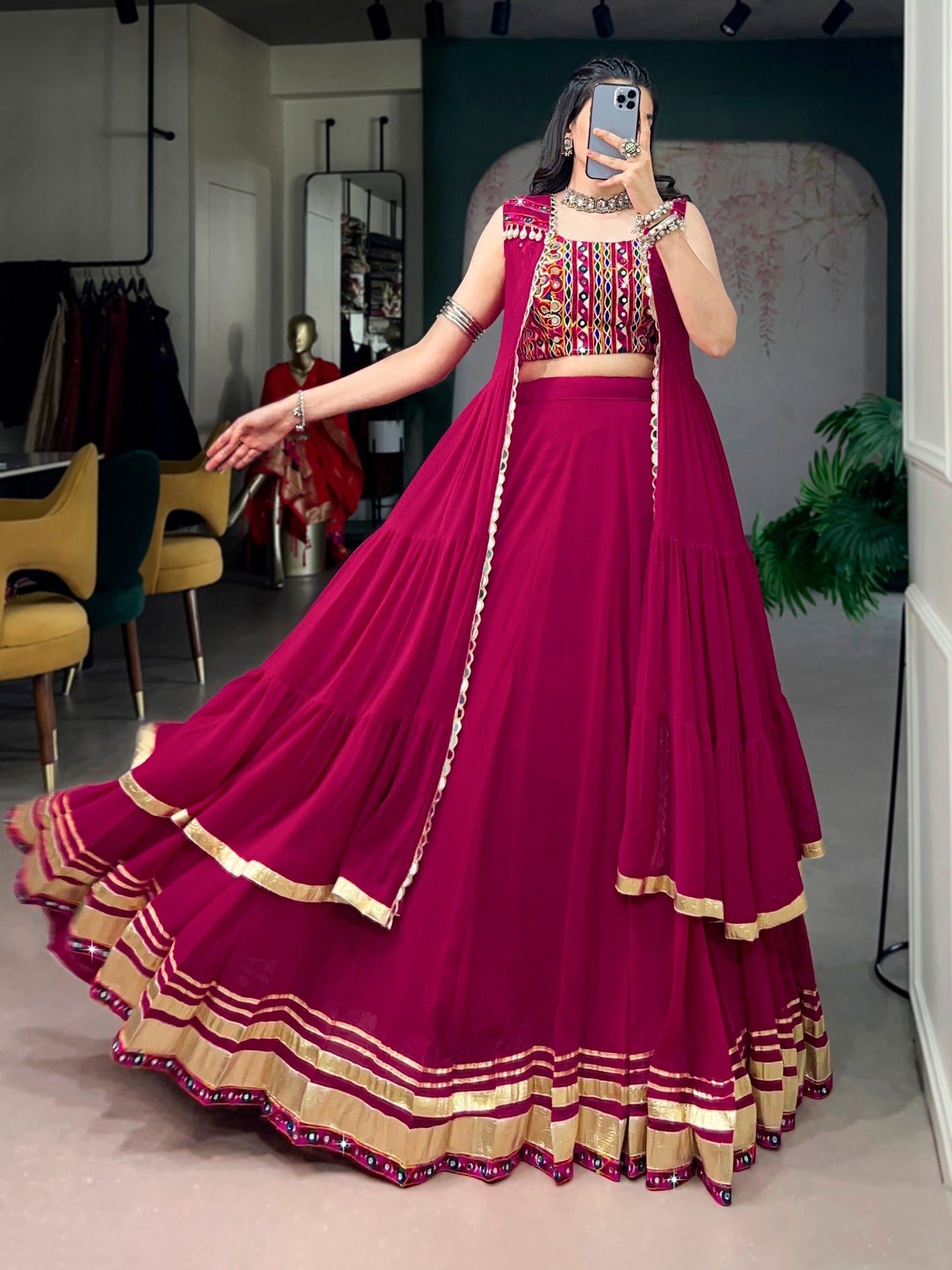 RangBhoomi Raas Rani Lightweight Lehenga Set with Handcrafted Gamthi Blouse & Mirror Koti