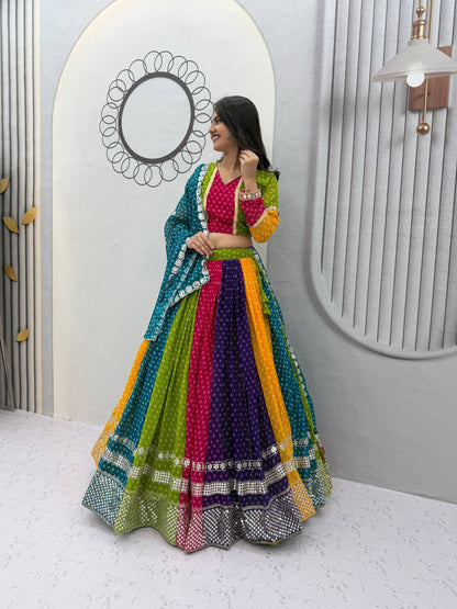 RangBhoomi Navratri Special Georgette Lehenga Choli — 6m Flair, Micro Cotton Inner, Elegant Shivansh Work