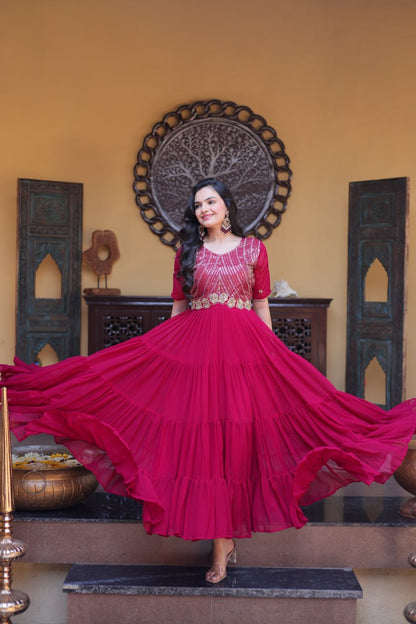 RangBhoomi Premium Designer Ready-to-Wear Gown Collection in Red and Pink