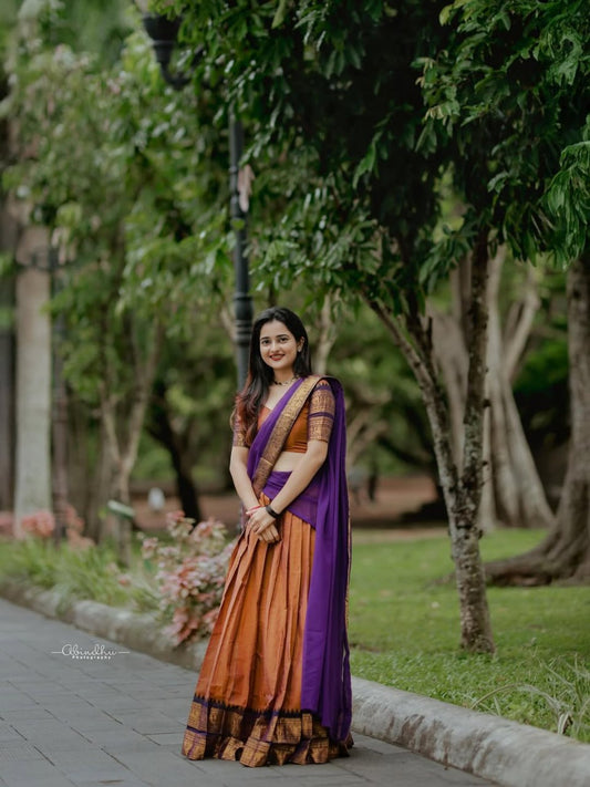 Exquisite South Indian Kanjivaram Silk Lehenga Ensemble with Zari Weaving and Georgette Dupatta