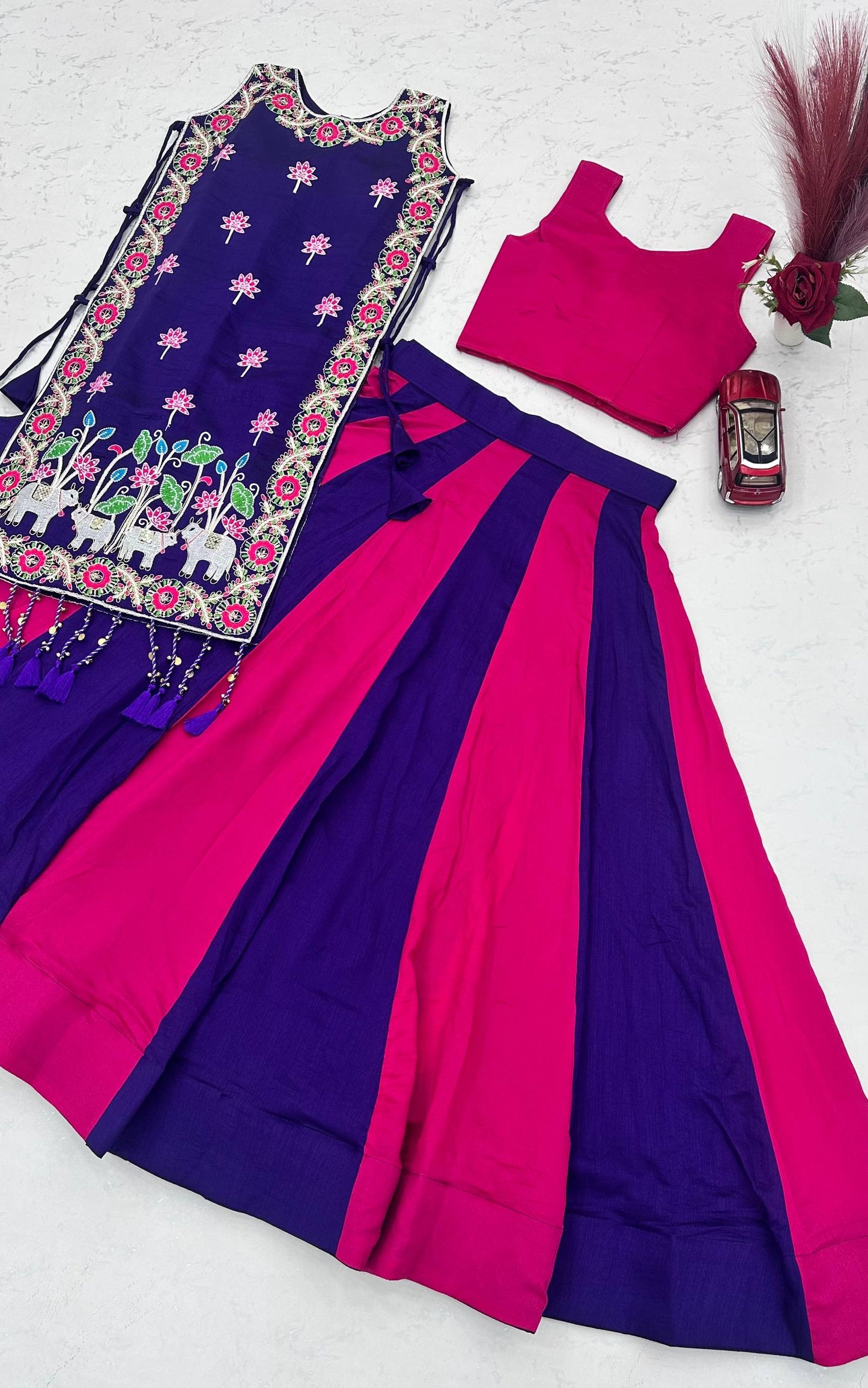 RangBhoomi Festive Vichitra Silk Lehenga Choli Set with Heavy Thread & Sequin Work