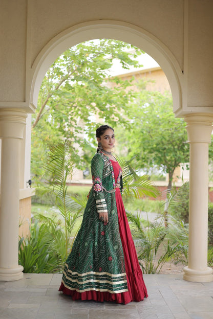 RangBhoomi Navratri 2026 Rayon Lehenga Set with Bandhani Shrug — Full-Stitched Festive Ensemble