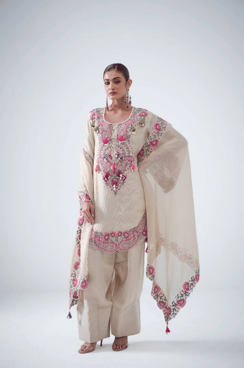 Elegant Women’s Ethnic Ensemble in Premium Heavy Georgette with Embroidered Threadwork, Fully Stitched and Ready to Wear