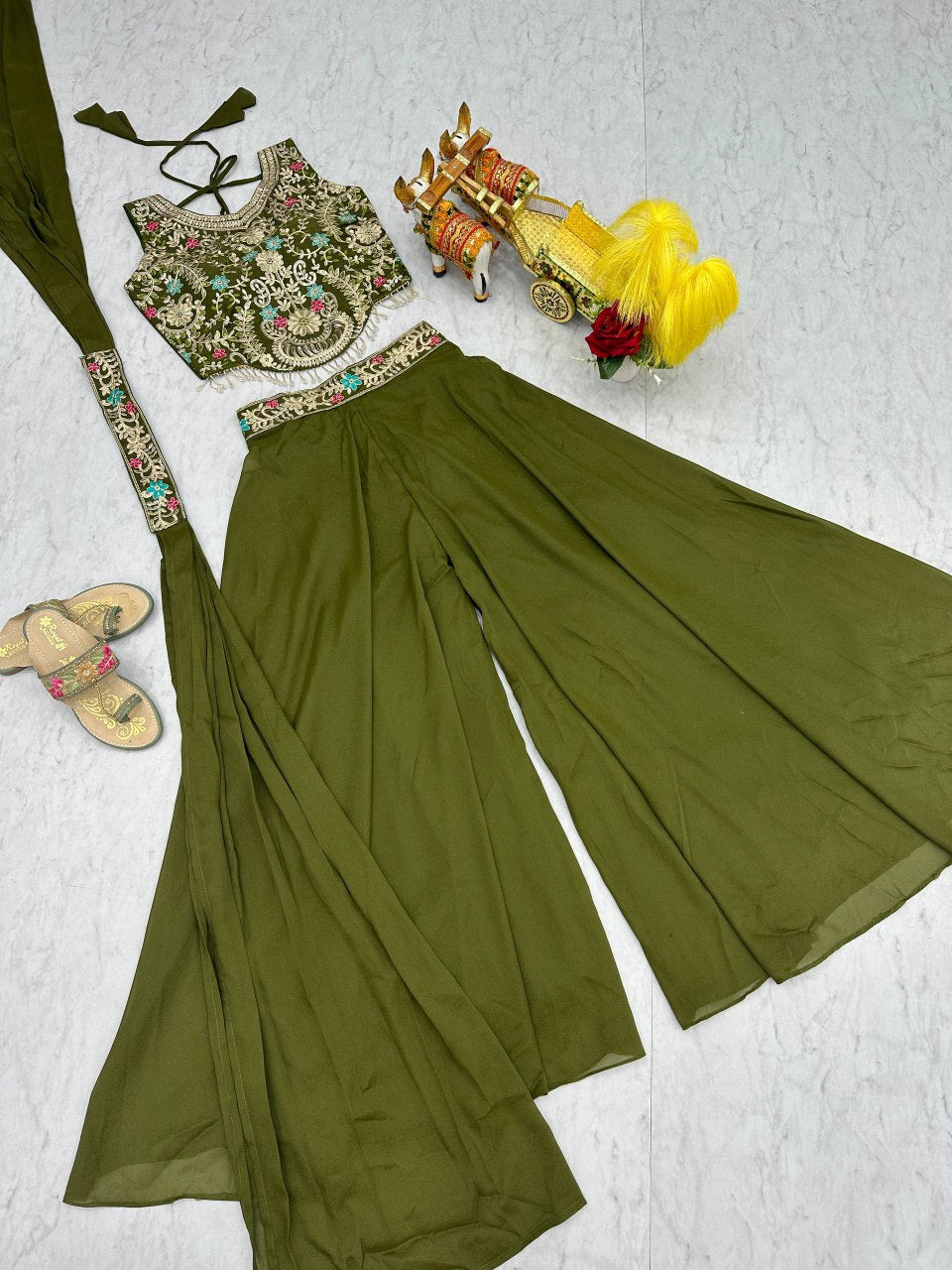 Chic Designer Embroidered Palazzo Co-ord Set with Dupatta