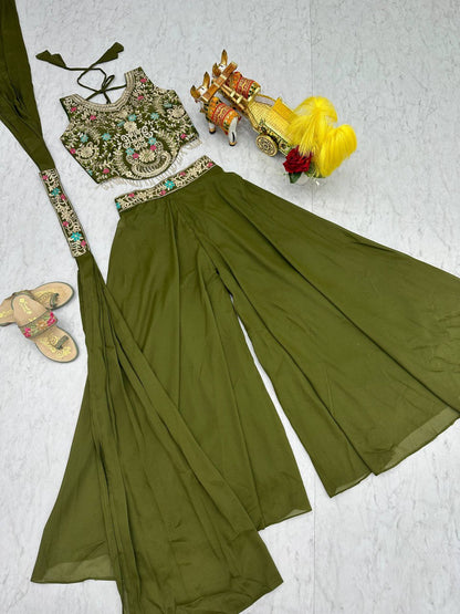 Chic Designer Embroidered Palazzo Co-ord Set with Dupatta