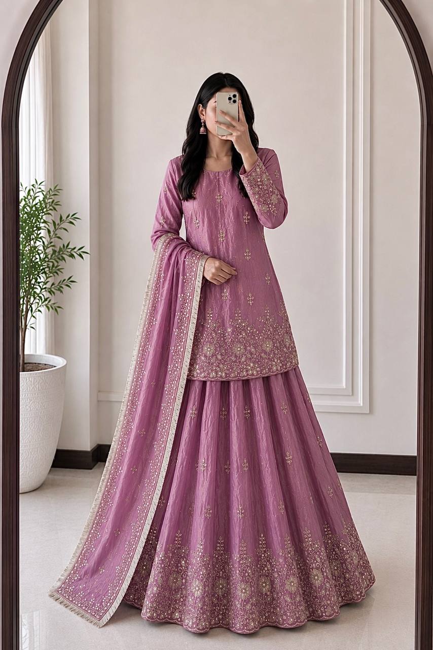 RangBhoomi Designer Party Wear Collection - Elegant Two Tone Fandy Silk Ensemble