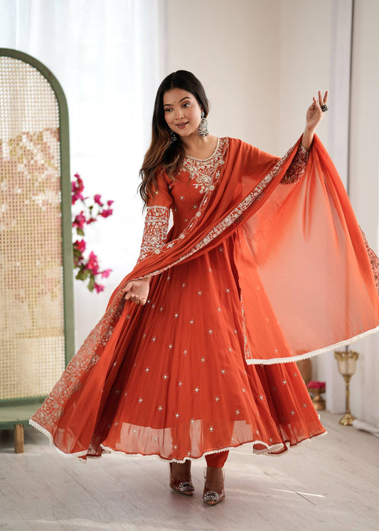 RangBhoomi Elegant Embroidered Sequins Anarkali Three-Piece Set — Ready to Wear