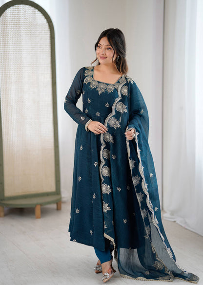 RangBhoomi Elegant Embroidered Sequence Designer Anarkali Three Piece Set