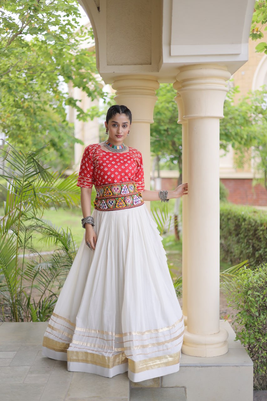 RangBhoomi Navratri Festive Lehenga Set - Cora Cotton & Bandhej Embroidered Blouse