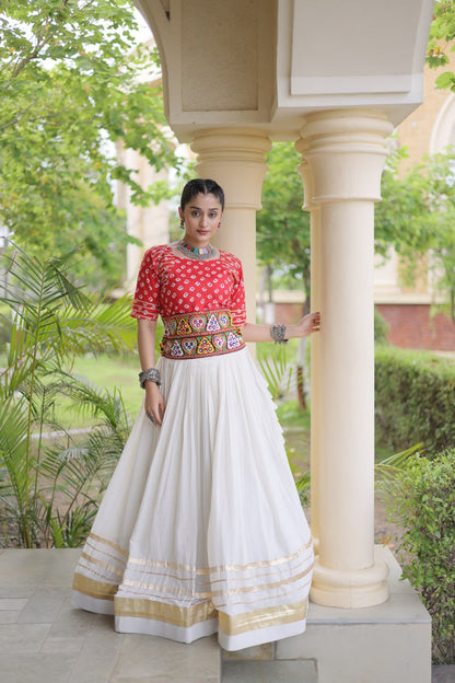 RangBhoomi Navratri Festive Lehenga Set - Cora Cotton & Bandhej Embroidered Blouse