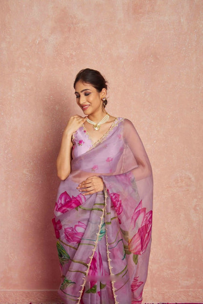 Ready to Wear Organza Saree - Floral Print, Lightweight