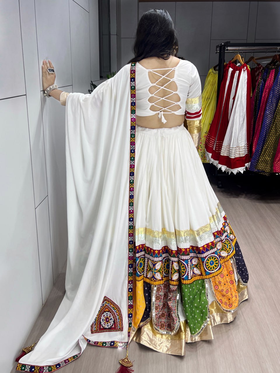 Premium Navratri Ethnic Chaniya Choli Set 2026 with Multicolor Latkans and Mirror-Embellished Fancy Blouse