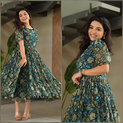 Premium Fully Flared Printed Georgette Gown