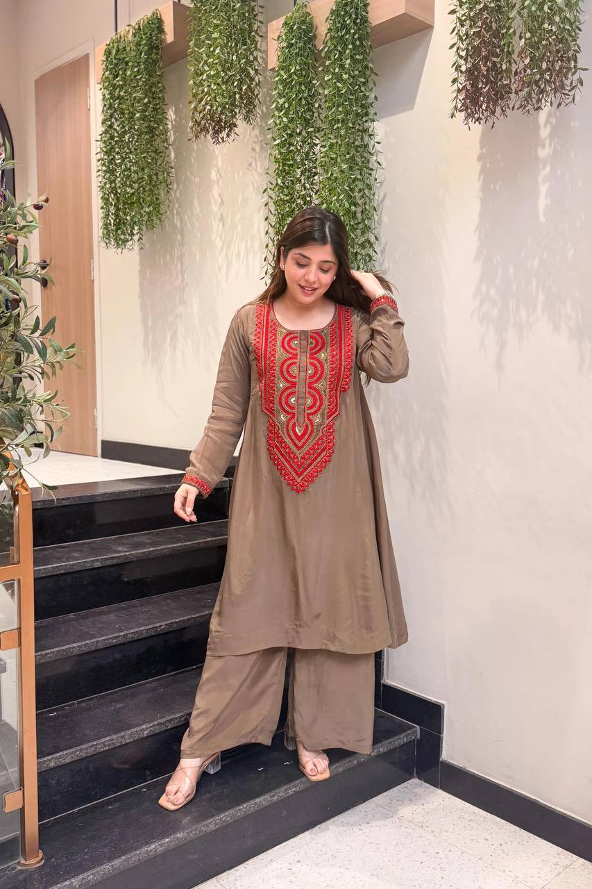 RangBhoomi Embroidered French Crepe Co-ords Set – Stylish Two-Color Pair (S–XXL)