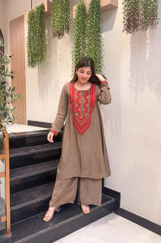 RangBhoomi Embroidered French Crepe Co-ords Set – Stylish Two-Color Pair (S–XXL)