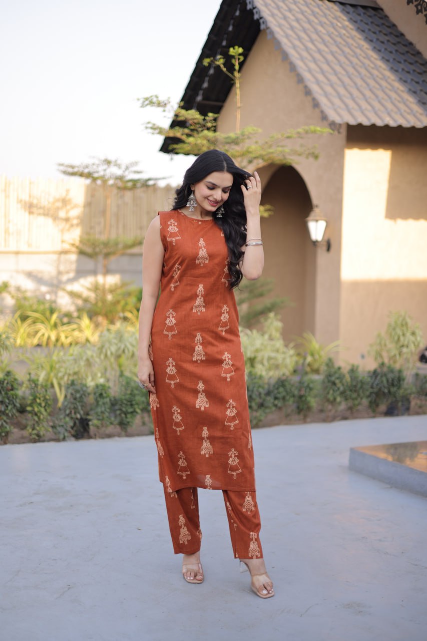 Premium Ready-to-Wear Kurti with Matching Pants – Printed Cotton Set for Elegant Comfort