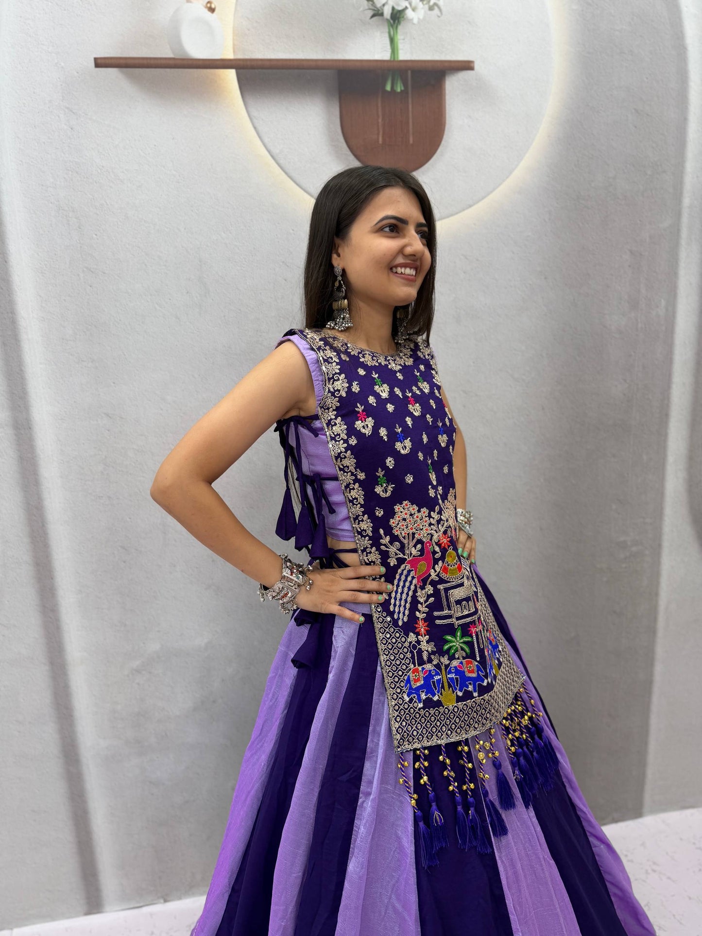 RangBhoomi Navratri Special Vichitra Silk Lengha Choli – Fully Stitched with Heavy Thread & Sequence Work