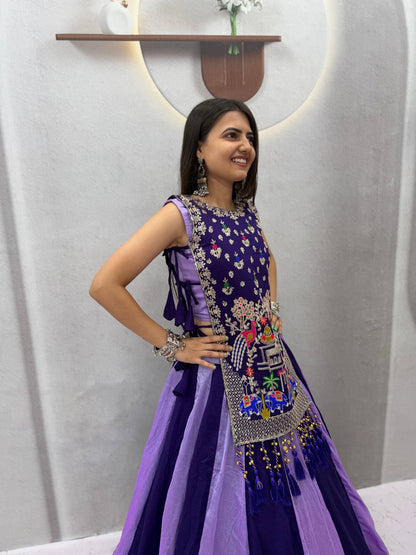 RangBhoomi Navratri Special Vichitra Silk Lengha Choli – Fully Stitched with Heavy Thread & Sequence Work