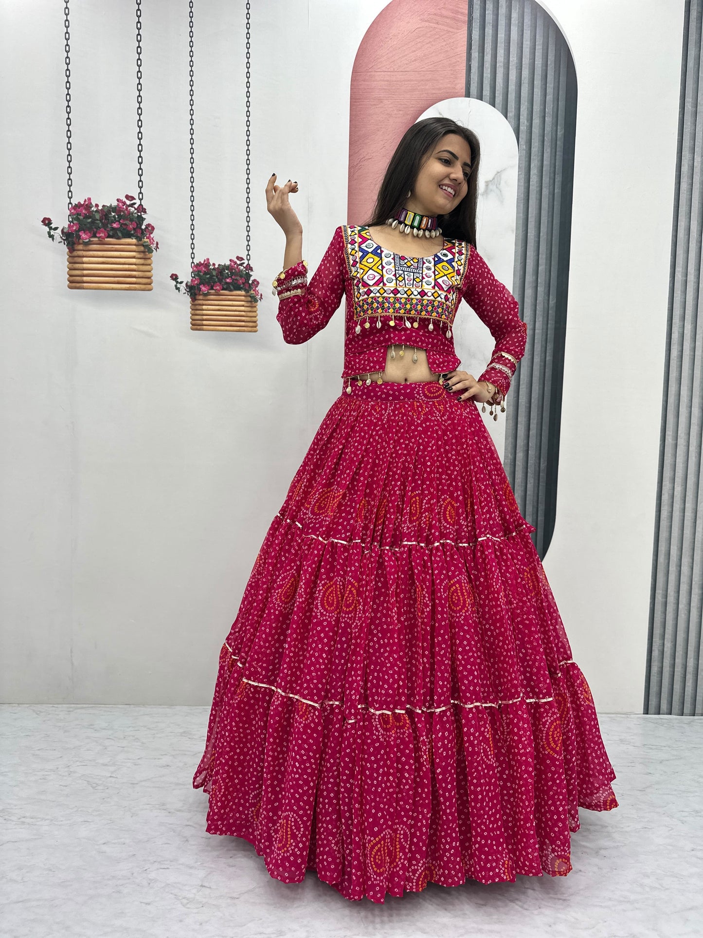 Exclusive 9-Meter Flair Navratri Special Lehenga Choli by RangBhoomi – Pure Fox Georgette with Elegant Thread Embroidery