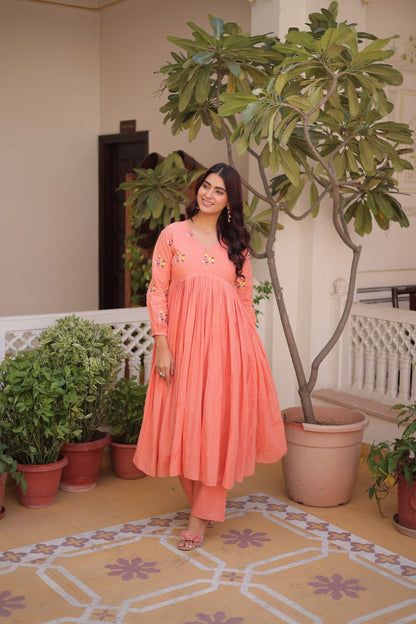 Premium Ready-to-Wear Embroidered Cotton Kurti with Matching Cotton Pants