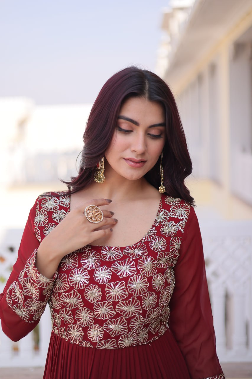 RangBhoomi Premium Designer Ready-to-Wear Gown Collection 2026 - Elegant Faux Blooming Georgette with Sequins and Zari Embroidery
