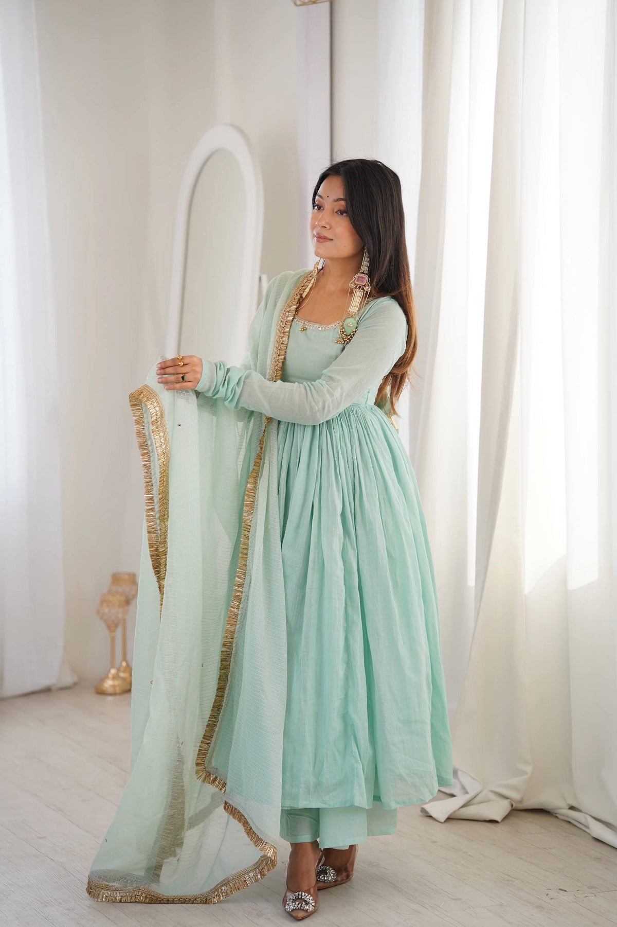 RangBhoomi Elegant Designer Anarkali Three Piece Set - Ready to Wear Festive Gown with Dupatta